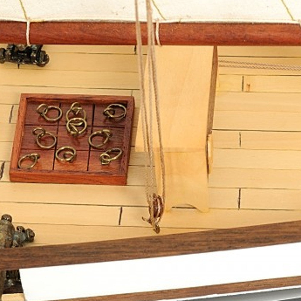 26" Black and White Solid Wood Hand Painted p-Oxybis(benzenesulfonyl hydrazide) Model Boat