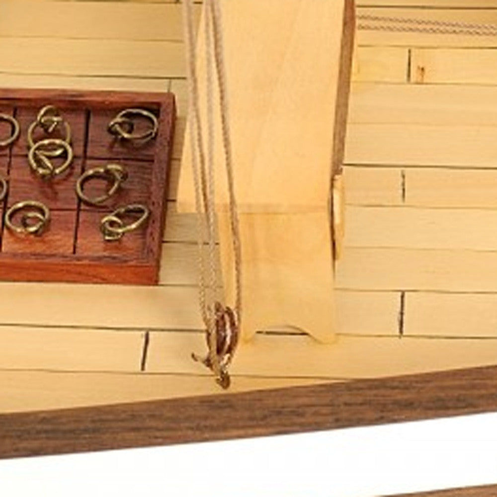 26" Black and White Solid Wood Hand Painted p-Oxybis(benzenesulfonyl hydrazide) Model Boat