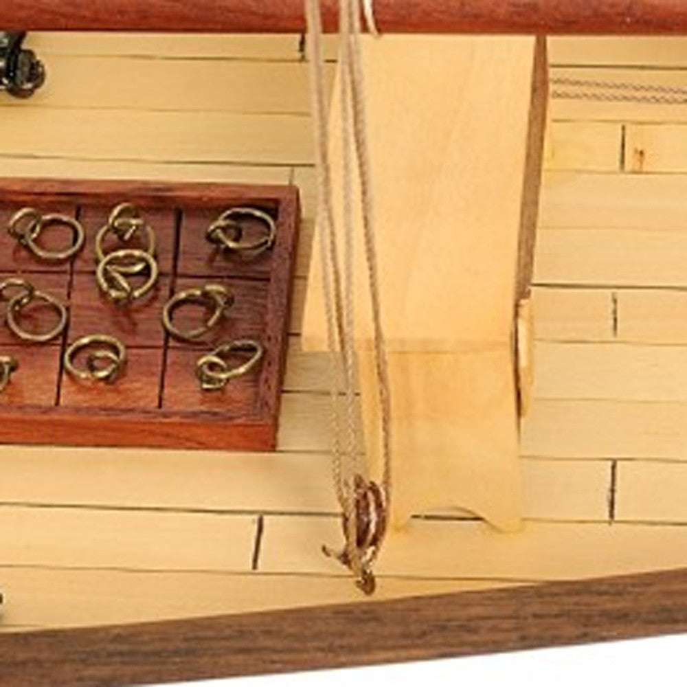 26" Black and White Solid Wood Hand Painted p-Oxybis(benzenesulfonyl hydrazide) Model Boat