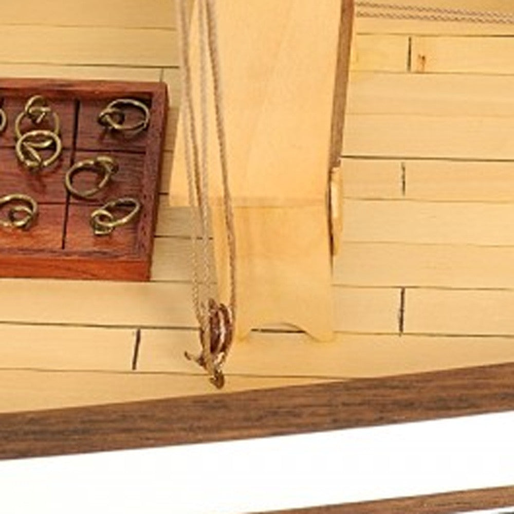 26" Black and White Solid Wood Hand Painted p-Oxybis(benzenesulfonyl hydrazide) Model Boat