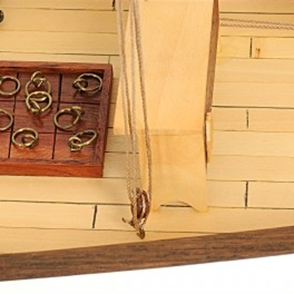 26" Black and White Solid Wood Hand Painted p-Oxybis(benzenesulfonyl hydrazide) Model Boat