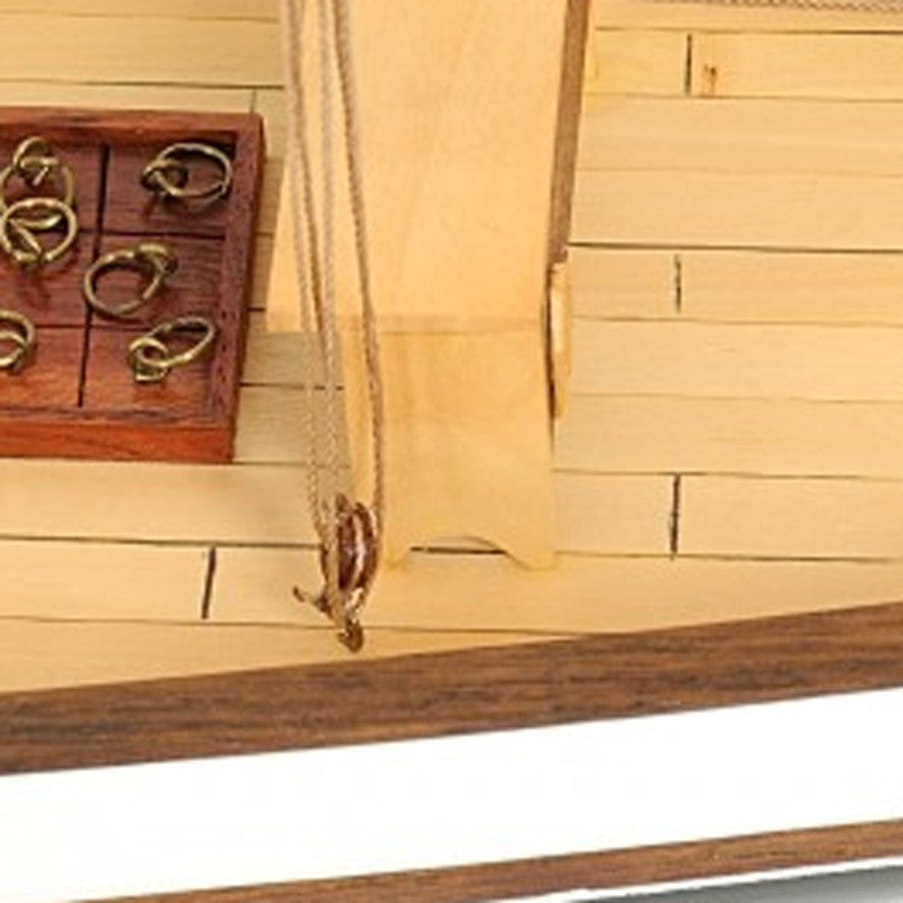 26" Black and White Solid Wood Hand Painted p-Oxybis(benzenesulfonyl hydrazide) Model Boat