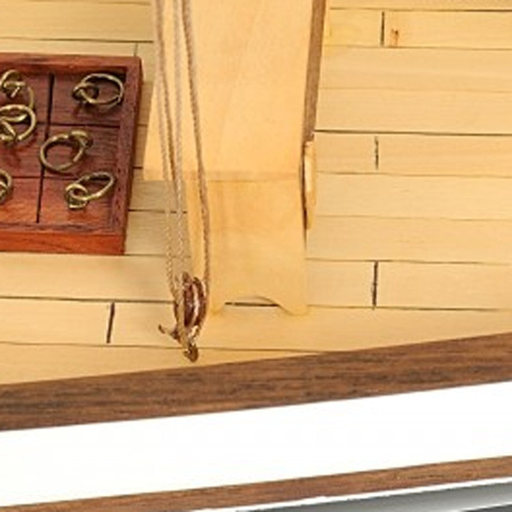 26" Black and White Solid Wood Hand Painted p-Oxybis(benzenesulfonyl hydrazide) Model Boat