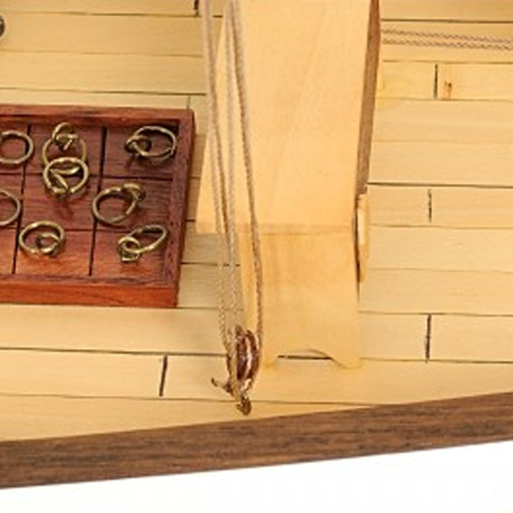 26" Black and White Solid Wood Hand Painted p-Oxybis(benzenesulfonyl hydrazide) Model Boat