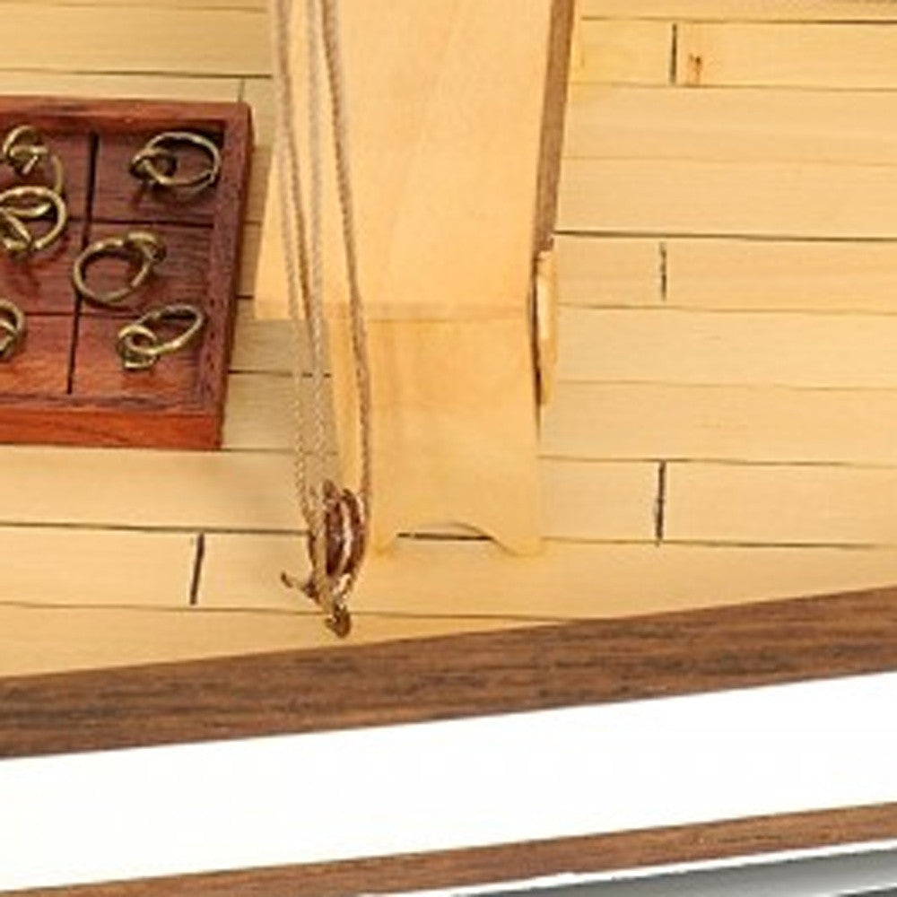 26" Black and White Solid Wood Hand Painted p-Oxybis(benzenesulfonyl hydrazide) Model Boat