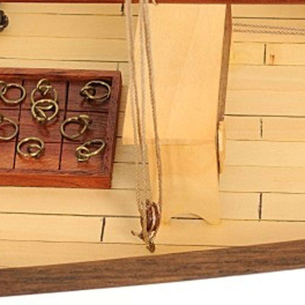 26" Black and White Solid Wood Hand Painted p-Oxybis(benzenesulfonyl hydrazide) Model Boat