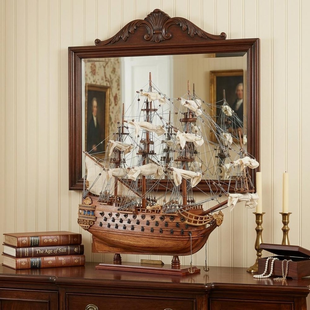 18" Wood Brown Solid Wood Hand Painted San Felipe 1690 Small Model Boat