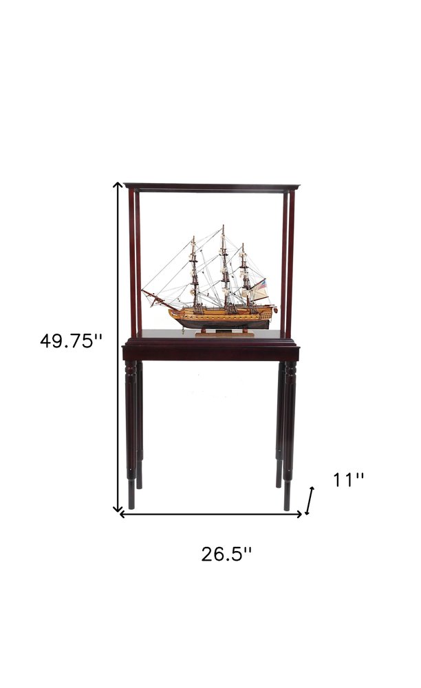 50" Wood Brown Solid Wood Hand Painted Model Boat Tabletop Sculpture