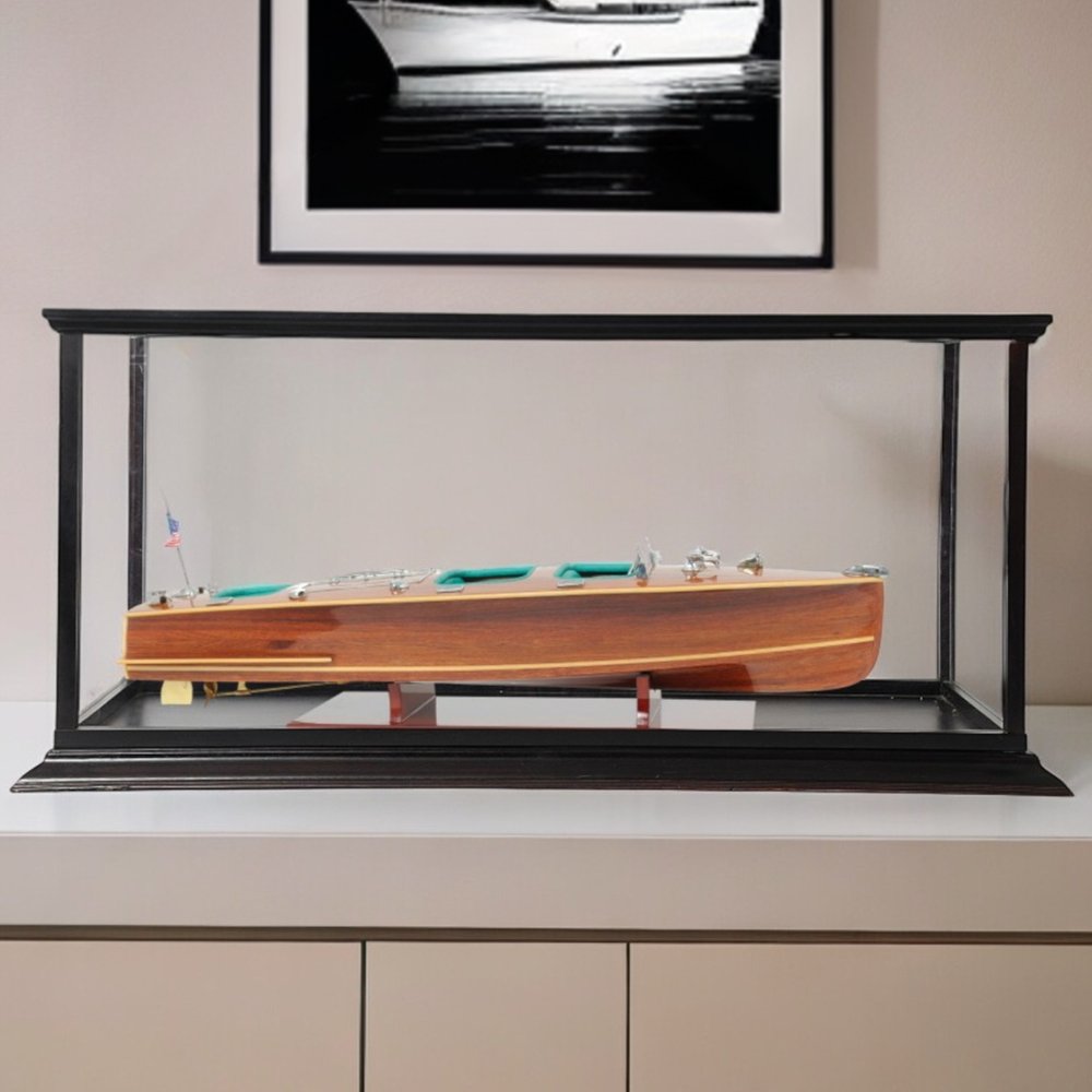 15" Wood Brown c1928 Chris Craft Triple Cockpit Hand Painted Boat with Case