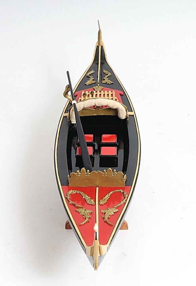 8" Black and Red Venetian Gondola Hand Painted Decorative Boat
