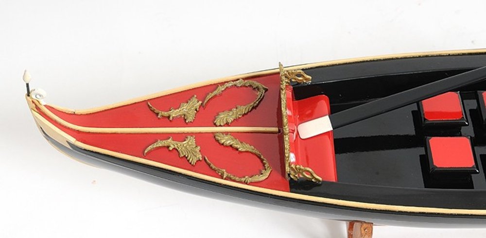 8" Black and Red Venetian Gondola Hand Painted Decorative Boat