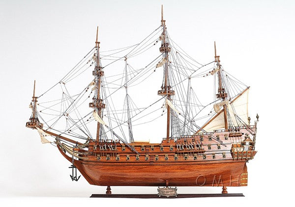 32" Wood Brown Solid Wood Hand Painted c1665 Zeven Provincien Model Boat