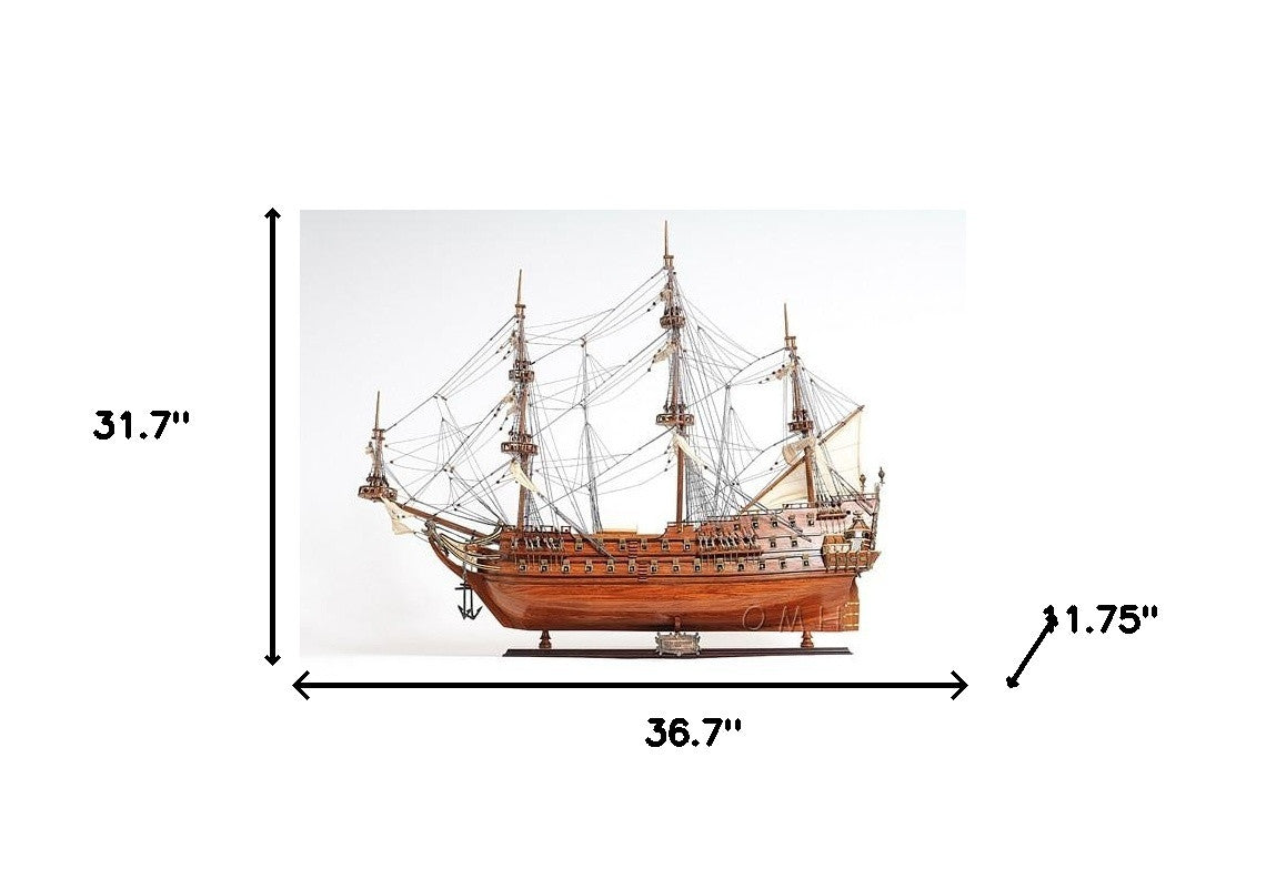 32" Wood Brown Solid Wood Hand Painted c1665 Zeven Provincien Model Boat