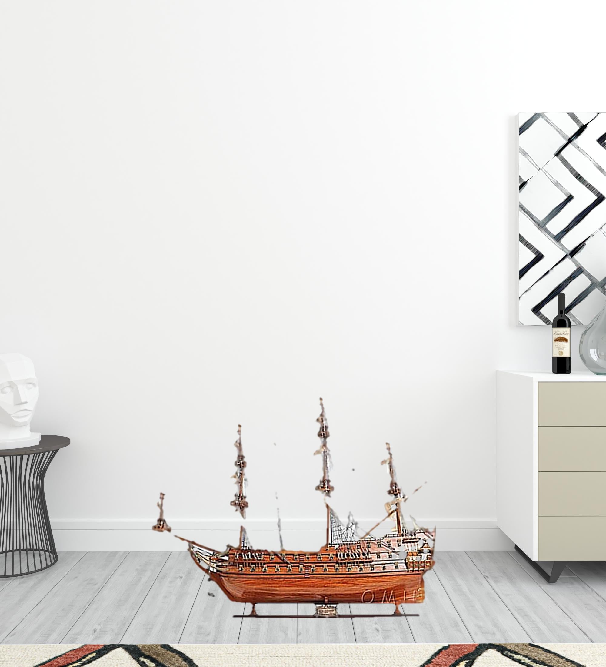 32" Wood Brown Solid Wood Hand Painted c1665 Zeven Provincien Model Boat