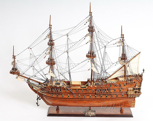 32" Wood Brown Solid Wood Hand Painted c1665 Zeven Provincien Model Boat