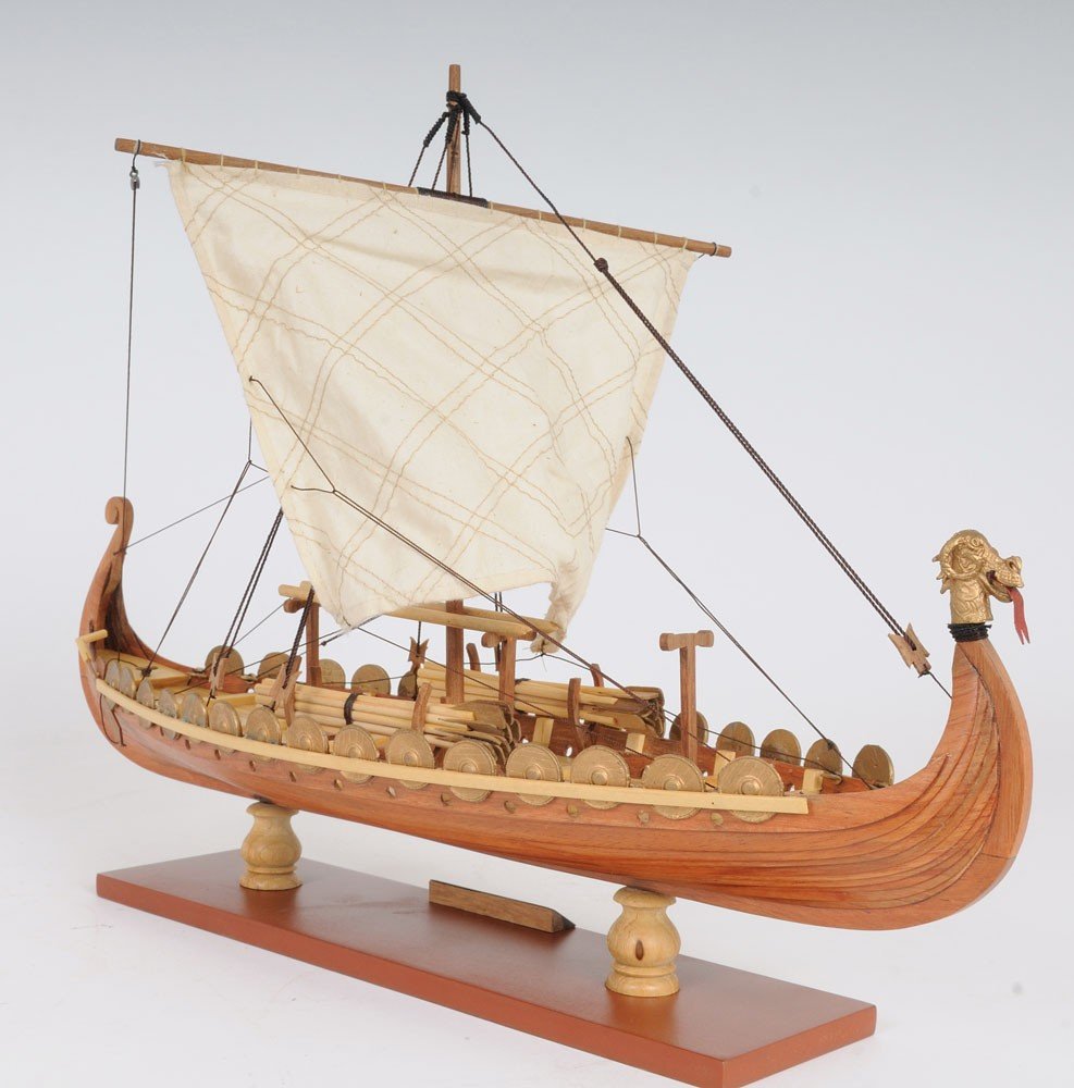 13" Wood Brown Solid Wood Hand Painted Model Boat Tabletop Sculpture