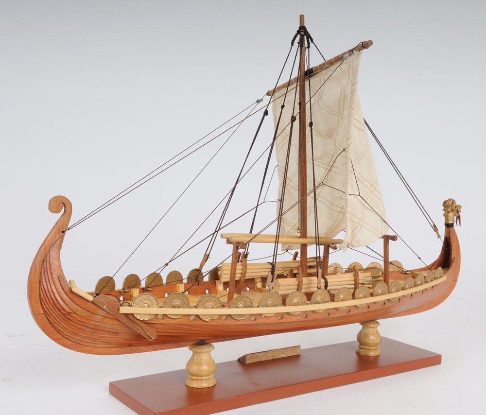 13" Wood Brown Solid Wood Hand Painted Model Boat Tabletop Sculpture
