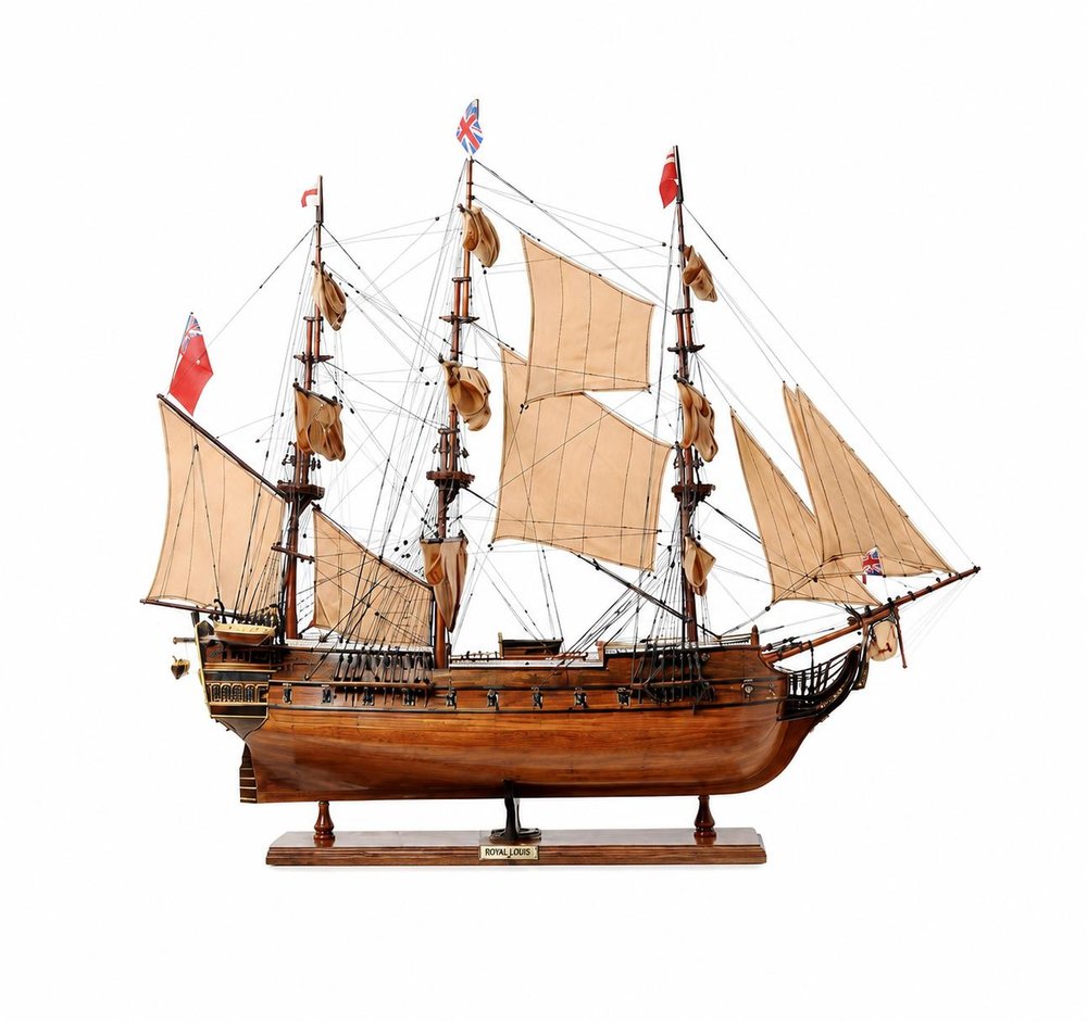 69" Brown Solid Wood Hand Painted Boat Model Boat