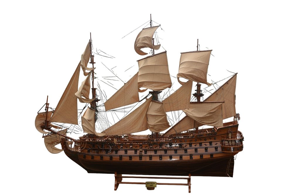 130" Brown Solid Wood Hand Painted Boat Model Boat