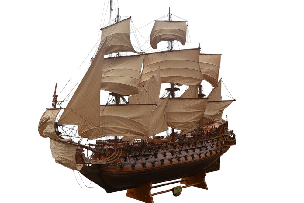 130" Brown Solid Wood Hand Painted Boat Model Boat