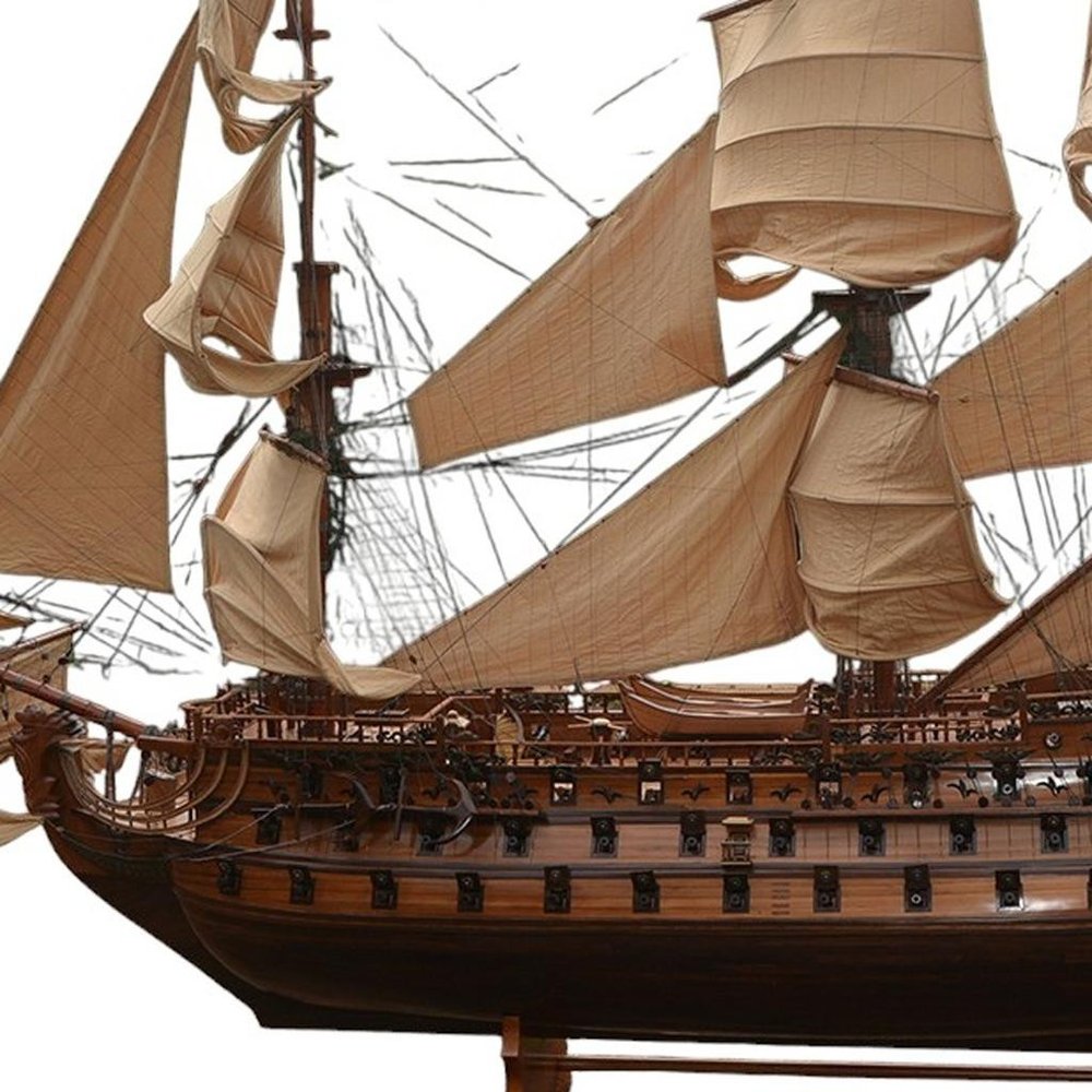 130" Brown Solid Wood Hand Painted Boat Model Boat