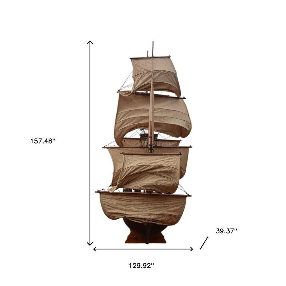130" Brown Solid Wood Hand Painted Boat Model Boat