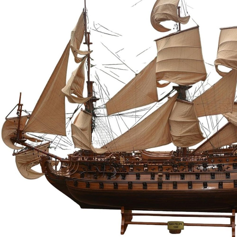 130" Brown Solid Wood Hand Painted Boat Model Boat