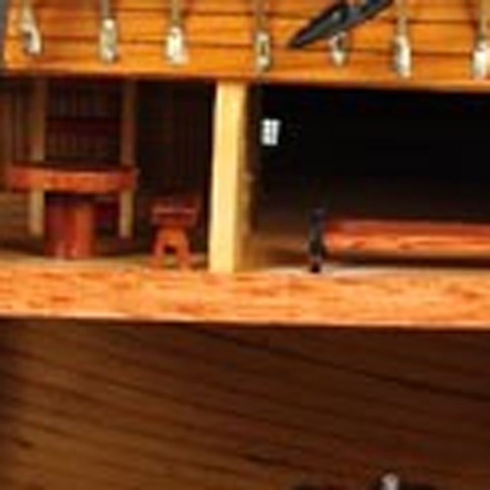 34" Wood Brown Solid Wood Hand Painted HMS Endeavour 1768 Open Hull Model Boat