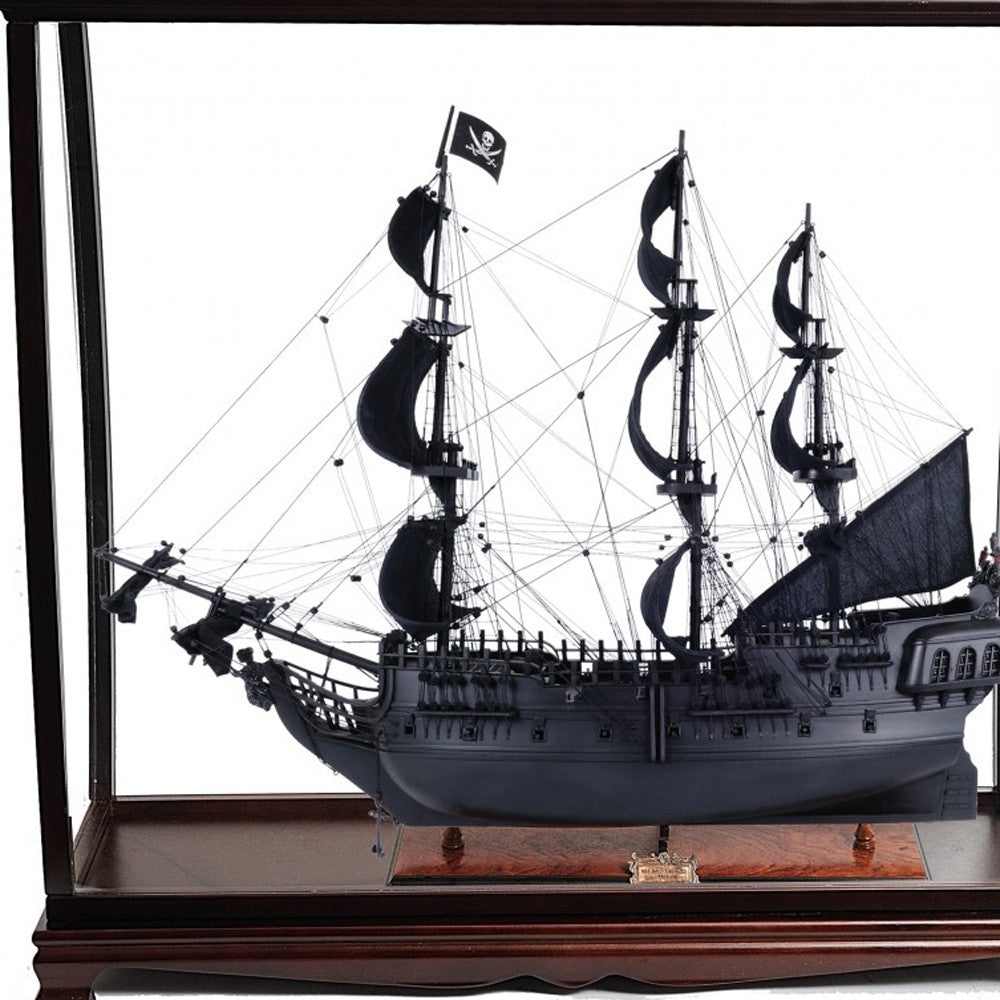 39" Black Solid Wood Hand Painted Black Pearl Pirate Table Top Display Model Boat