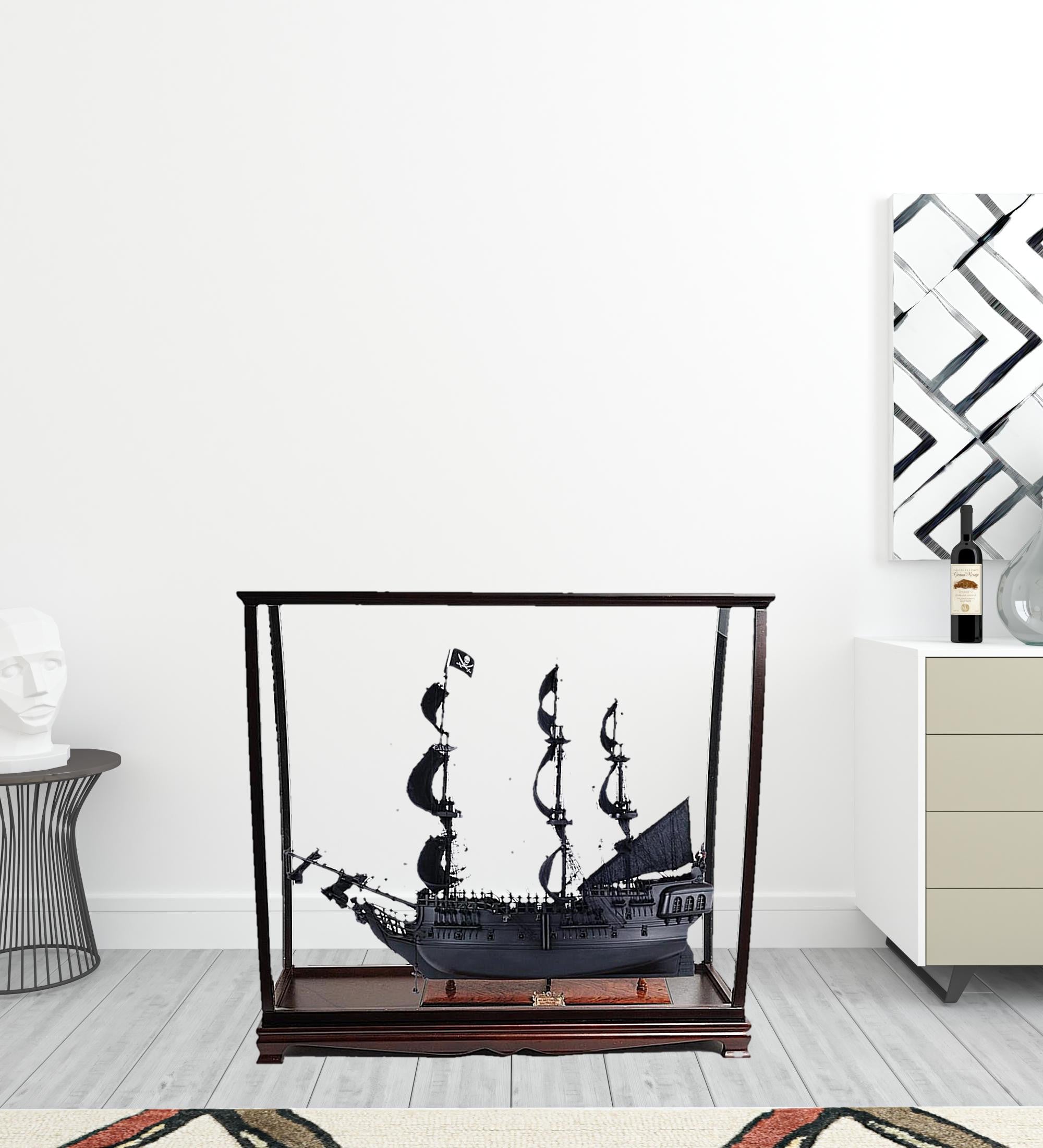 39" Black Solid Wood Hand Painted Black Pearl Pirate Table Top Display Model Boat