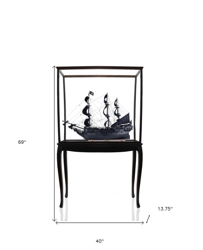 69" Black Solid Wood Hand Painted Black Pearl Pirate Floor Display Model Boat