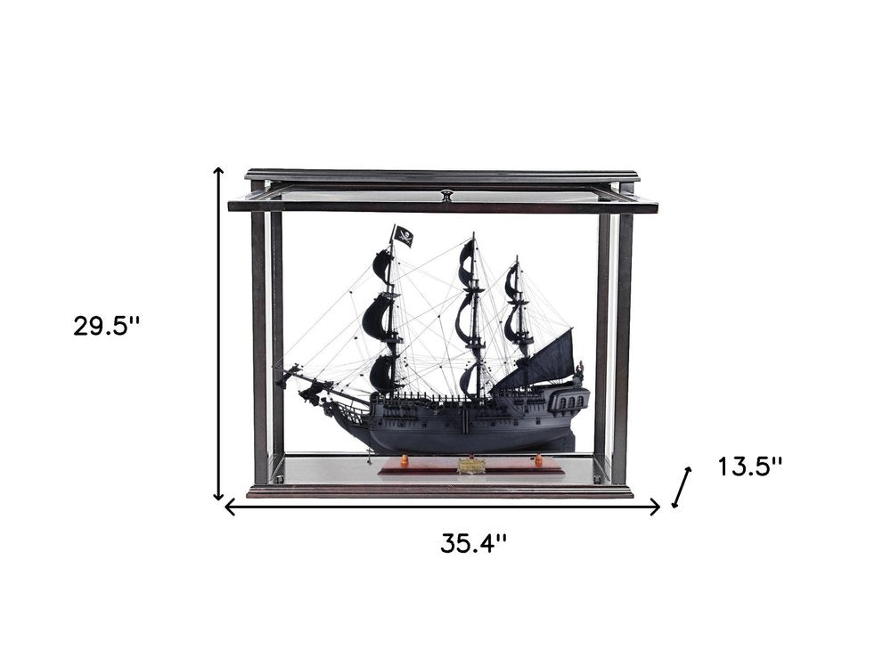 30" Black Solid Wood Hand Painted Black Pearl Pirate Medium Open Display Case Model Boat