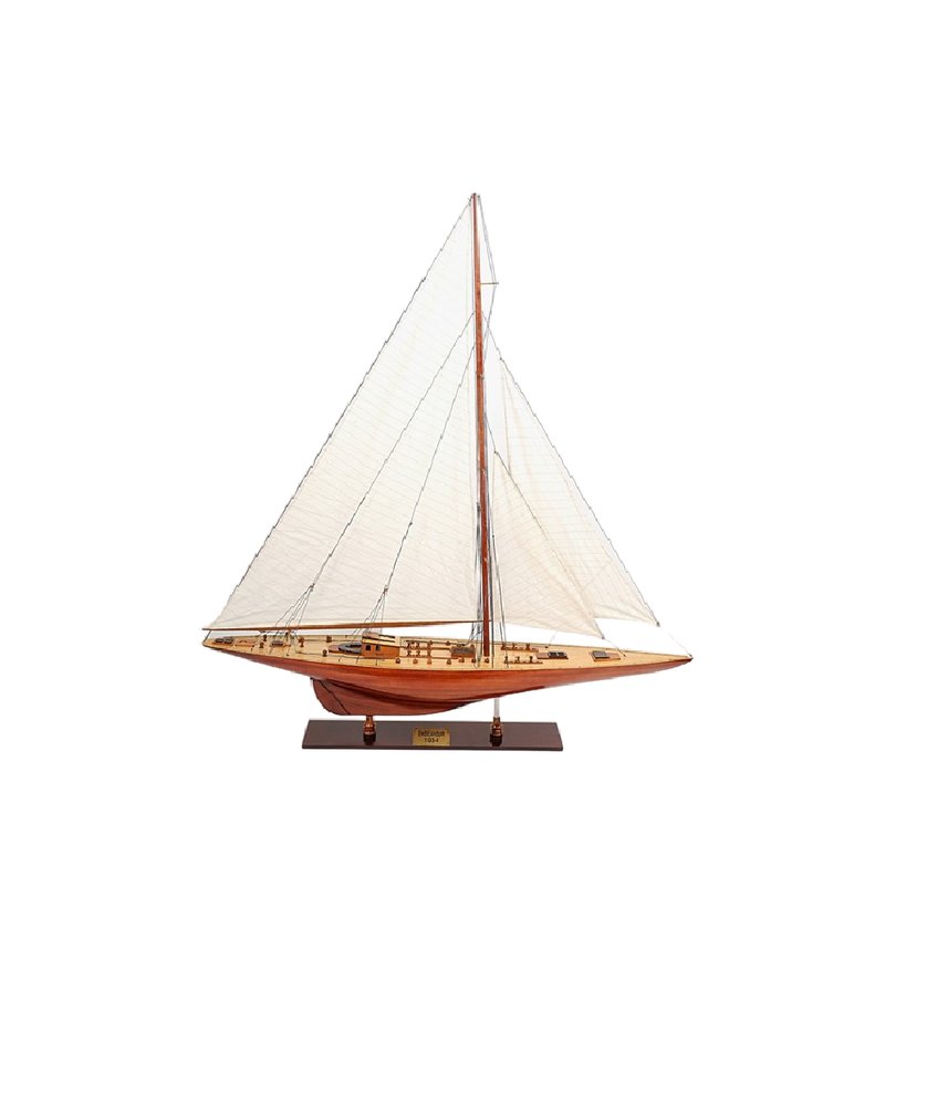 49" Brown Solid Wood Hand Painted Boat Model Boat
