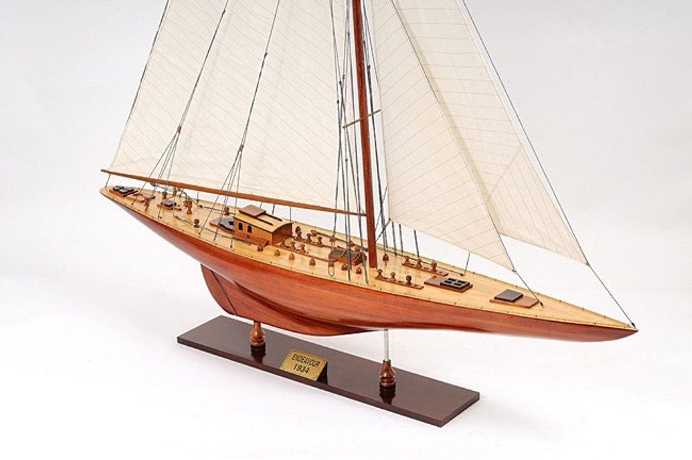 49" Brown Solid Wood Hand Painted Boat Model Boat