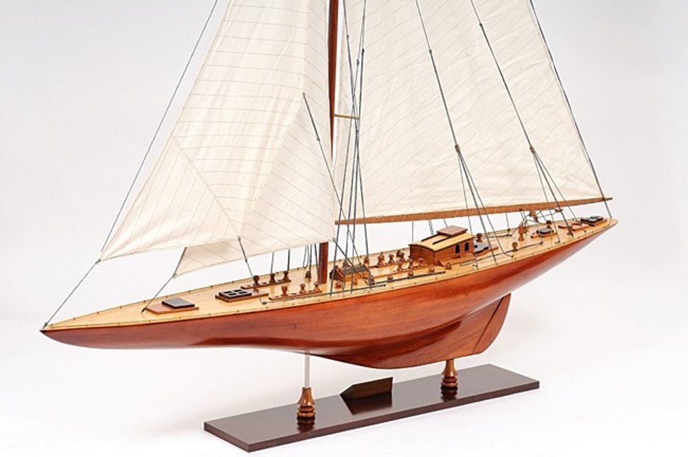 49" Brown Solid Wood Hand Painted Boat Model Boat