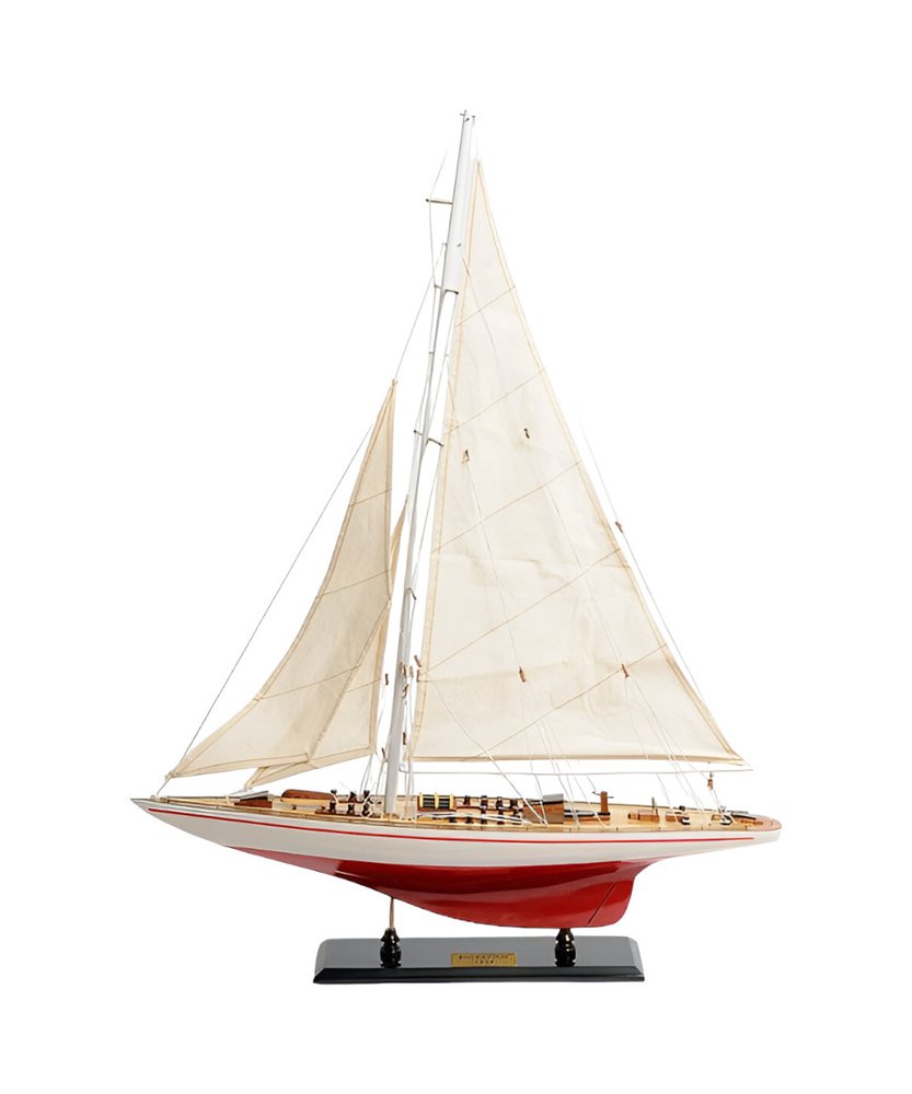 32" Red and White Solid Wood Hand Painted p-Oxybis(benzenesulfonyl hydrazide) Model Boat