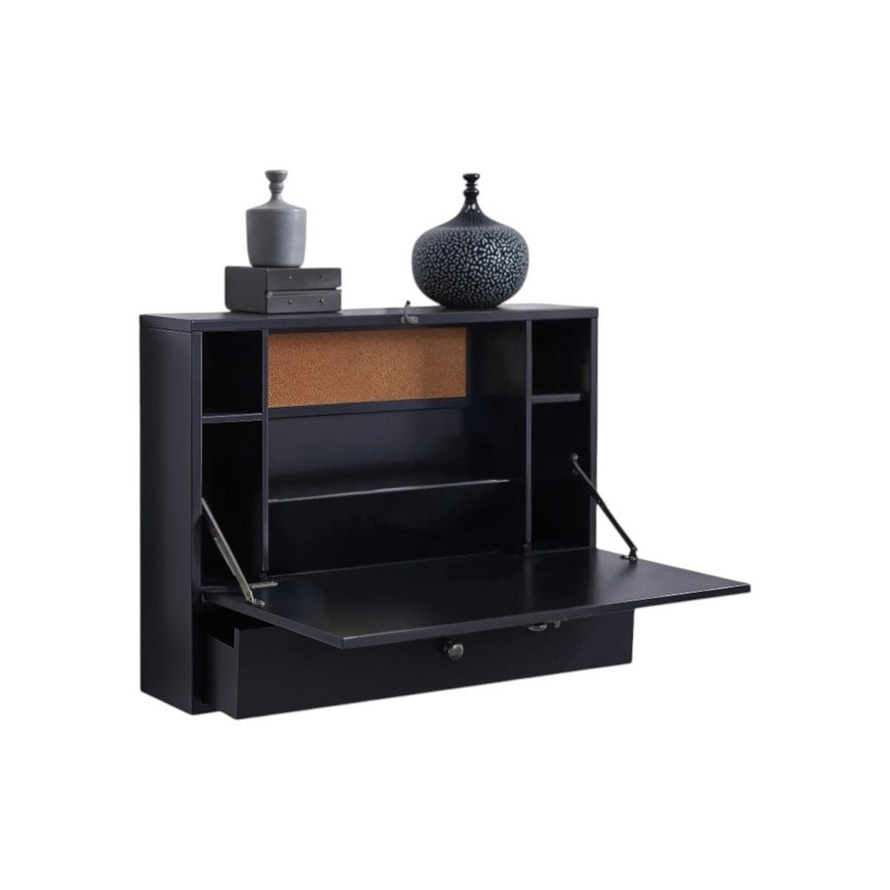26" Black Wood Wall Mounted Folding Floating Desk