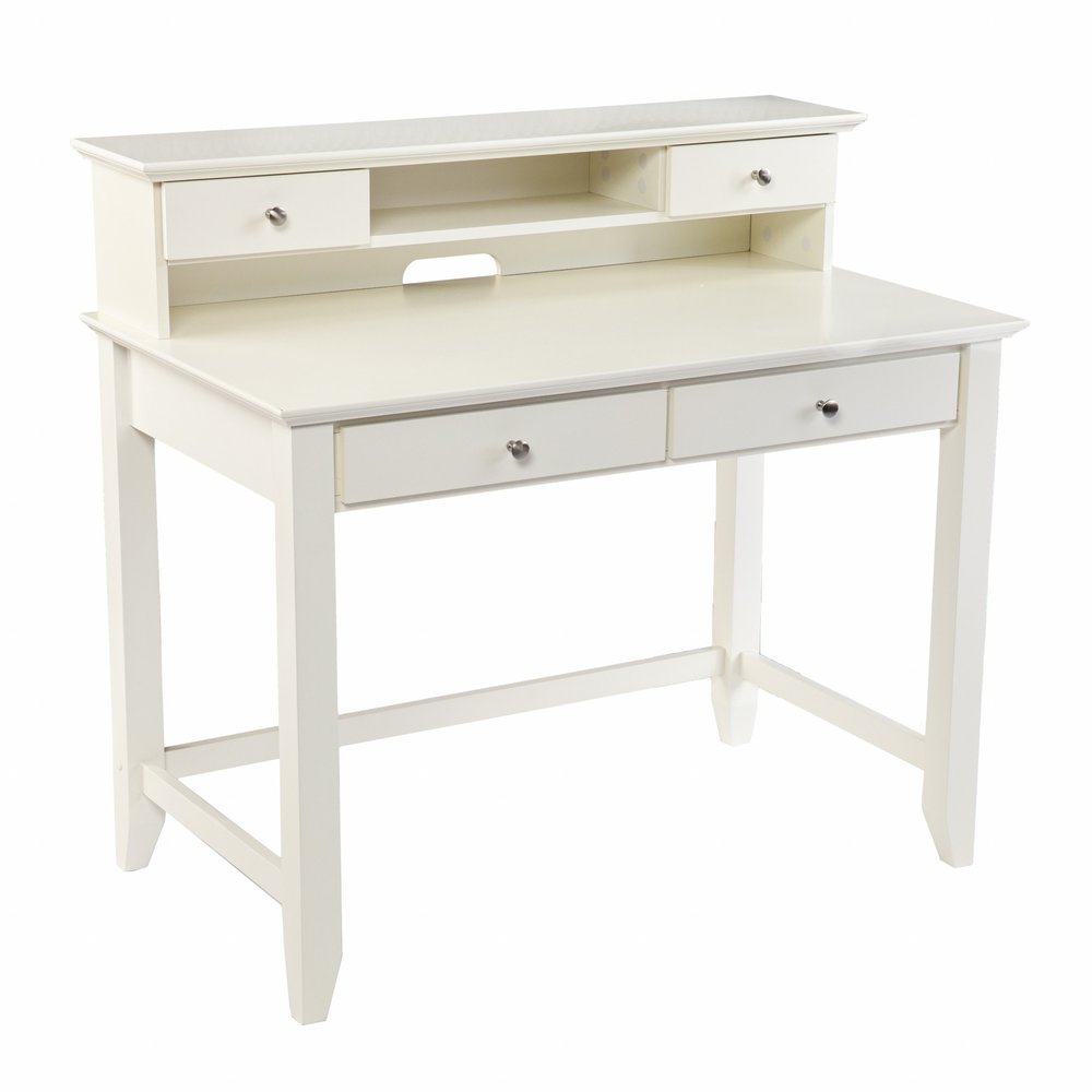 42" White Wood Trestle Secretary Desk With Four Drawers
