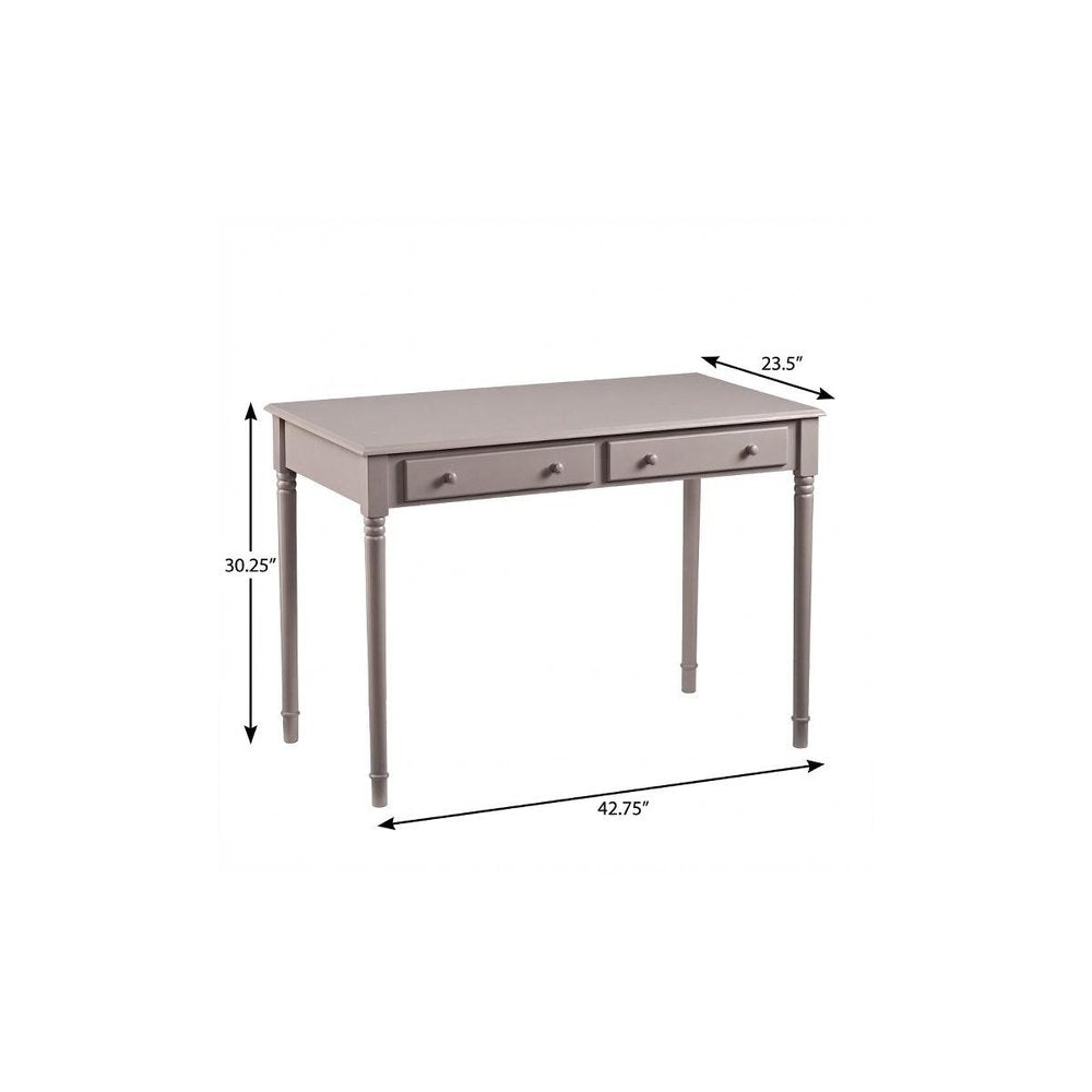 43" Gray Solid Wood Writing Desk With Two Drawers