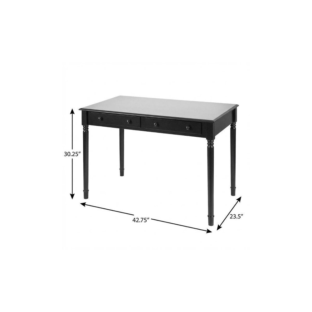 43" Black Fir Solid Wood Writing Desk With Two Drawers