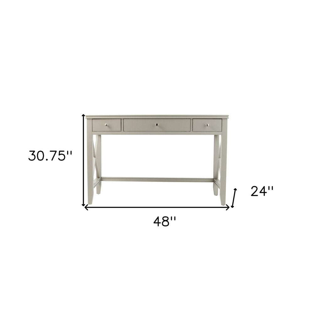 48" Gray Wood Trestle With Three Drawers