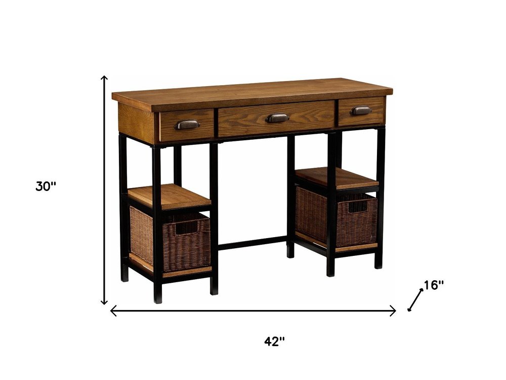 42" Gray And Black Writing Desk With Three Drawers