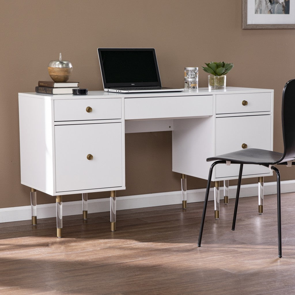 55" White Writing Desk With Four Drawers