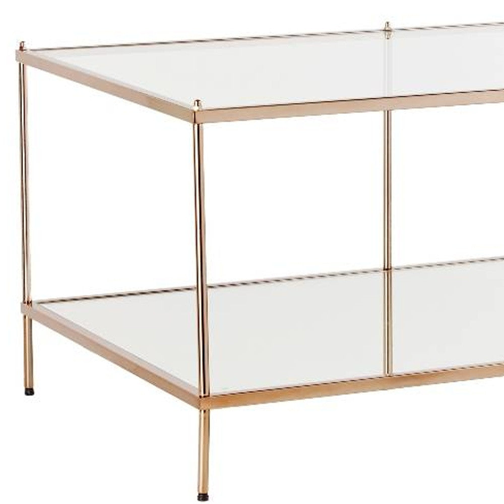 42" Clear And Gold Glass And Metal Coffee Table