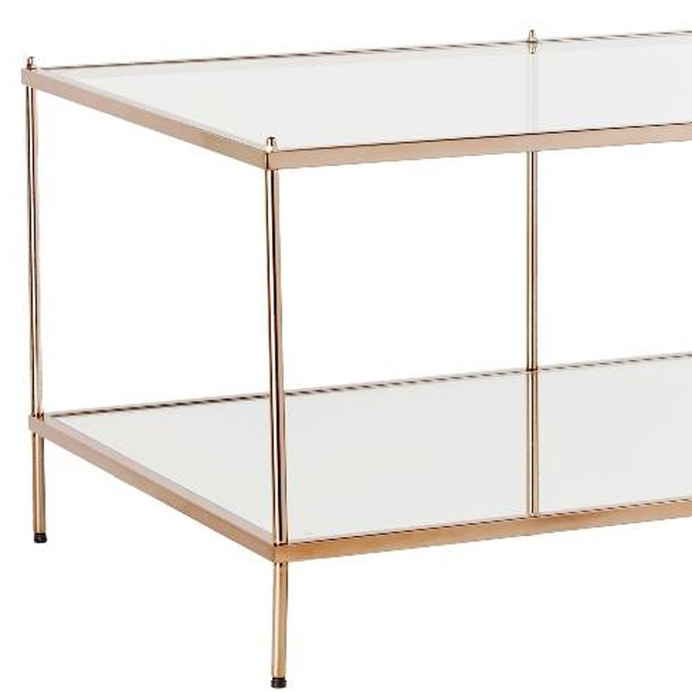 42" Clear And Gold Glass And Metal Coffee Table