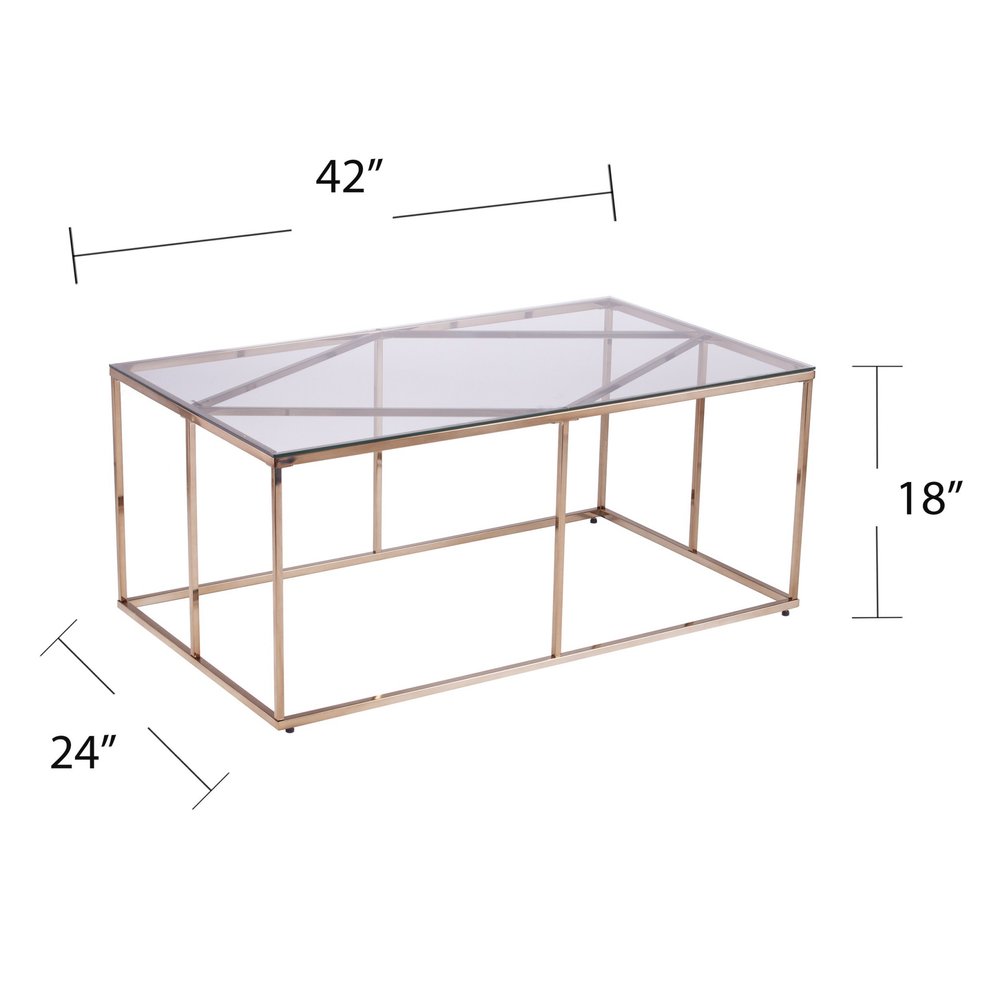 42" Clear and Champagne Glass and Metal Coffee Table