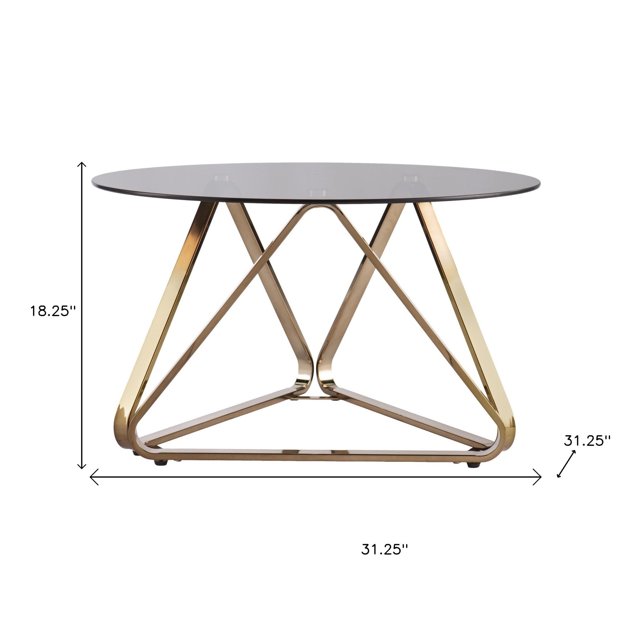 31" Smoky Black and Gold Glass and Metal Round Coffee Table