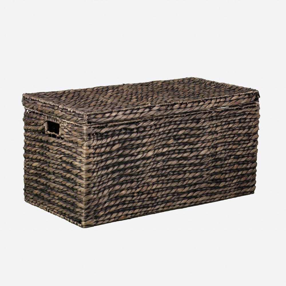 33" Brown Wicker and Iron Square Lift Top Solid Trunk Coffee Table