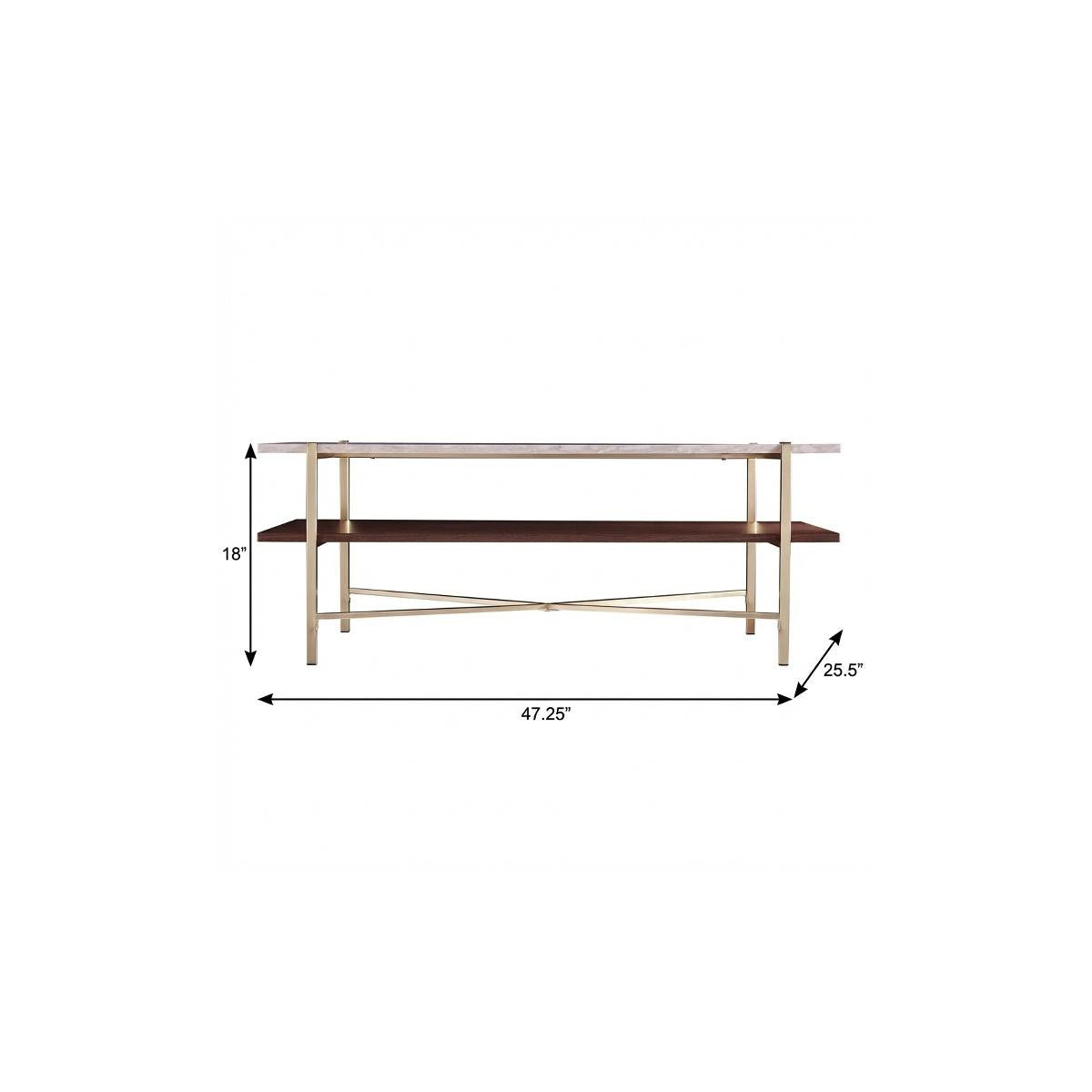 47" Brass Manufactured Wood And Metal Rectangular Coffee Table