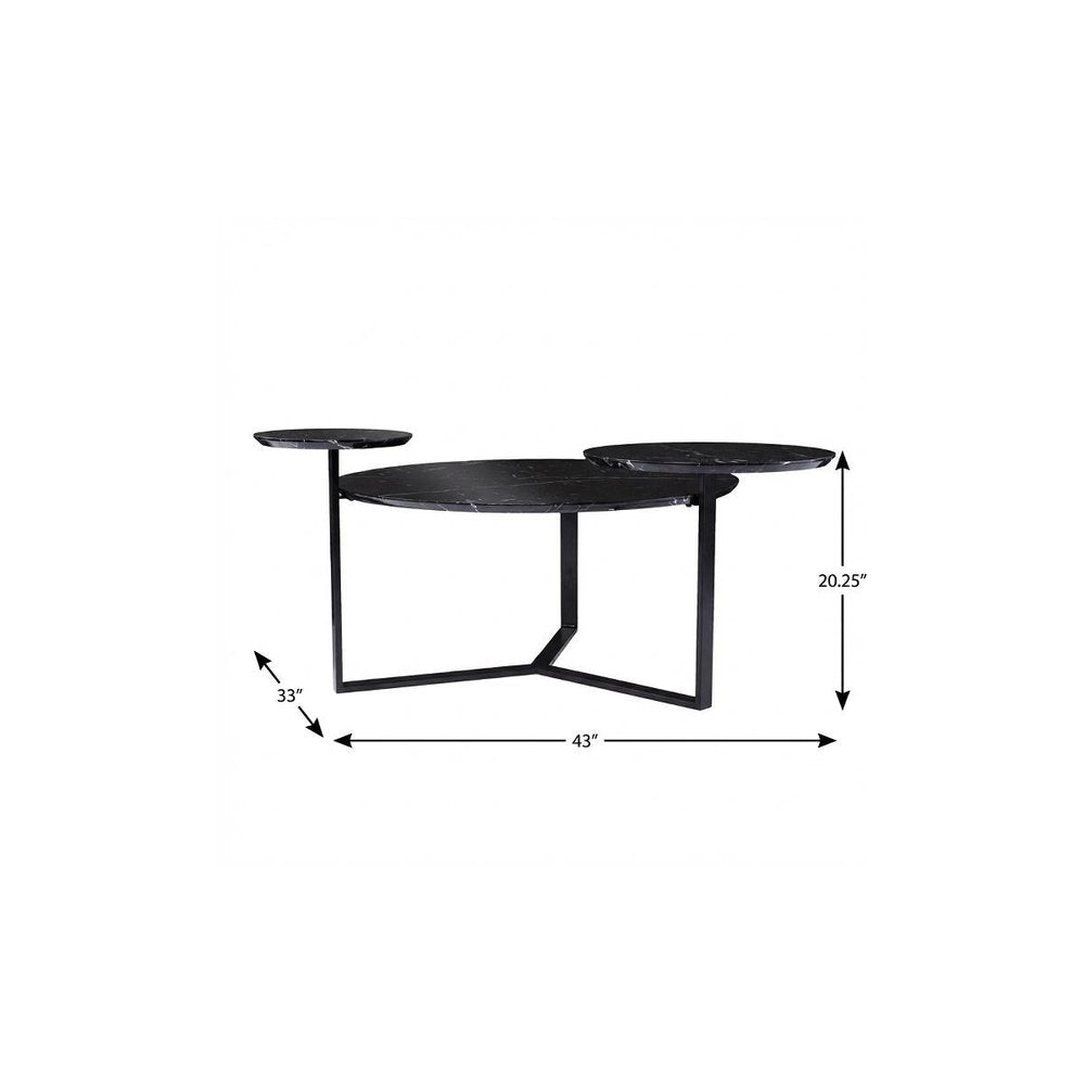 43" Black Faux Marble And Metal With Iron Round Coffee Table